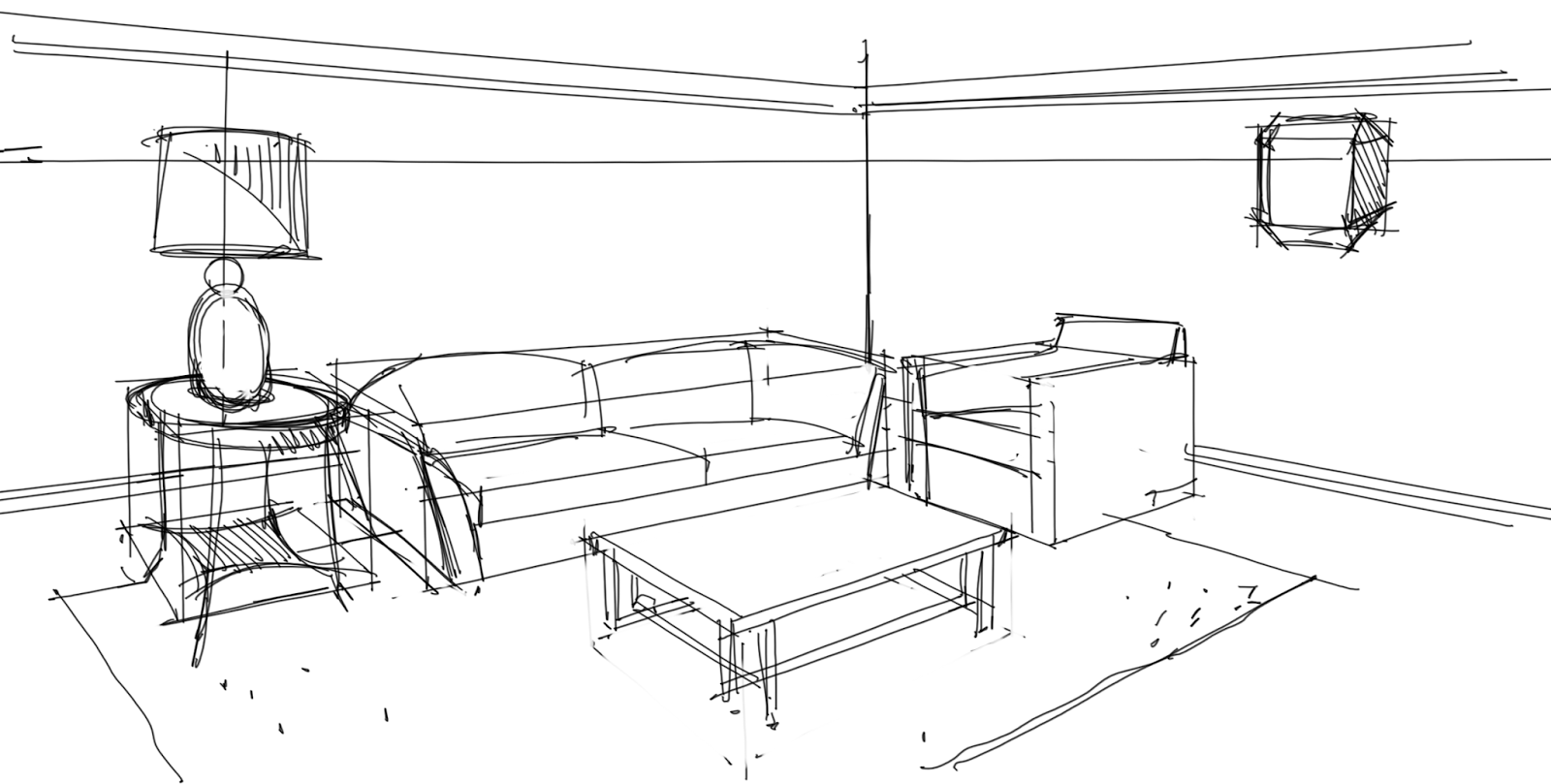 Скетч комнаты в угловой перспективе