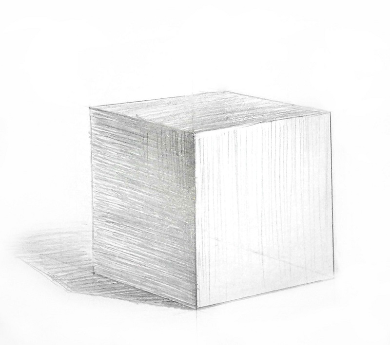 Куб нарисованный по законам перспективного построения и воздушной перспективы