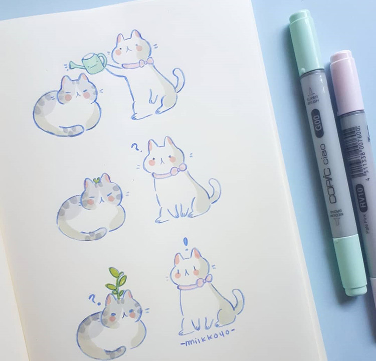 Cat drawings illustrations