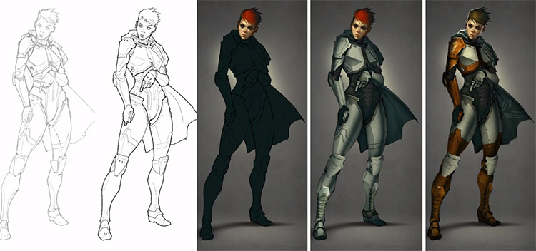 Character drawing painting progression from Digital Painting Studio