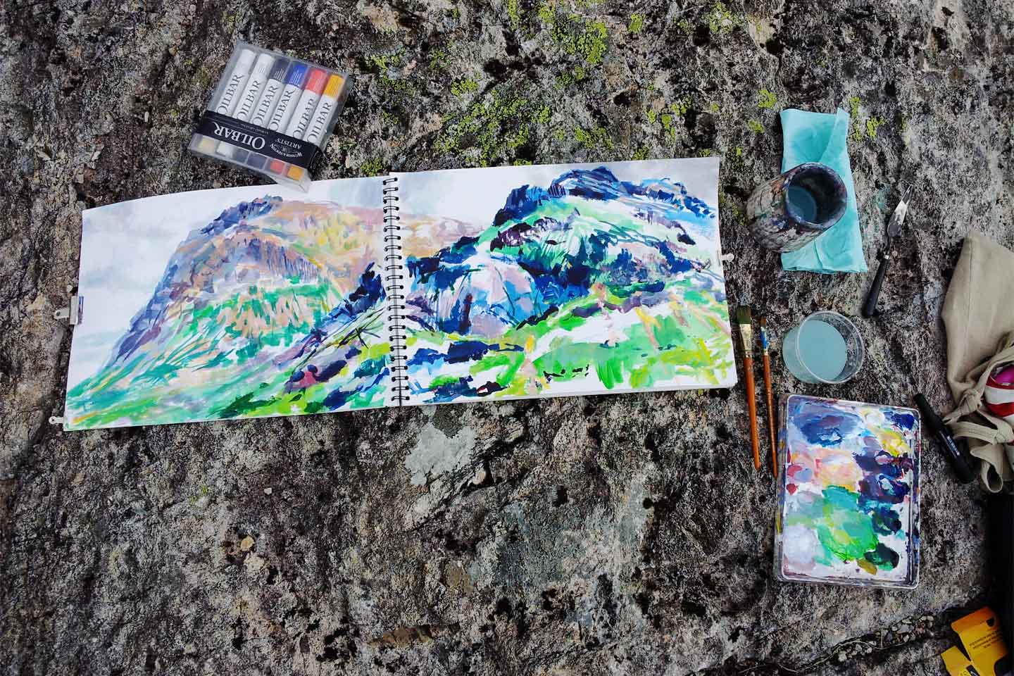 Working outside with acrylics in Glencoe