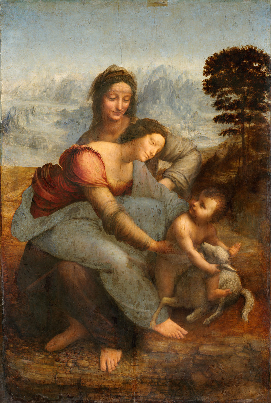 Анна, Мария и младенец Христос. Леонардо да Винчи, 1503