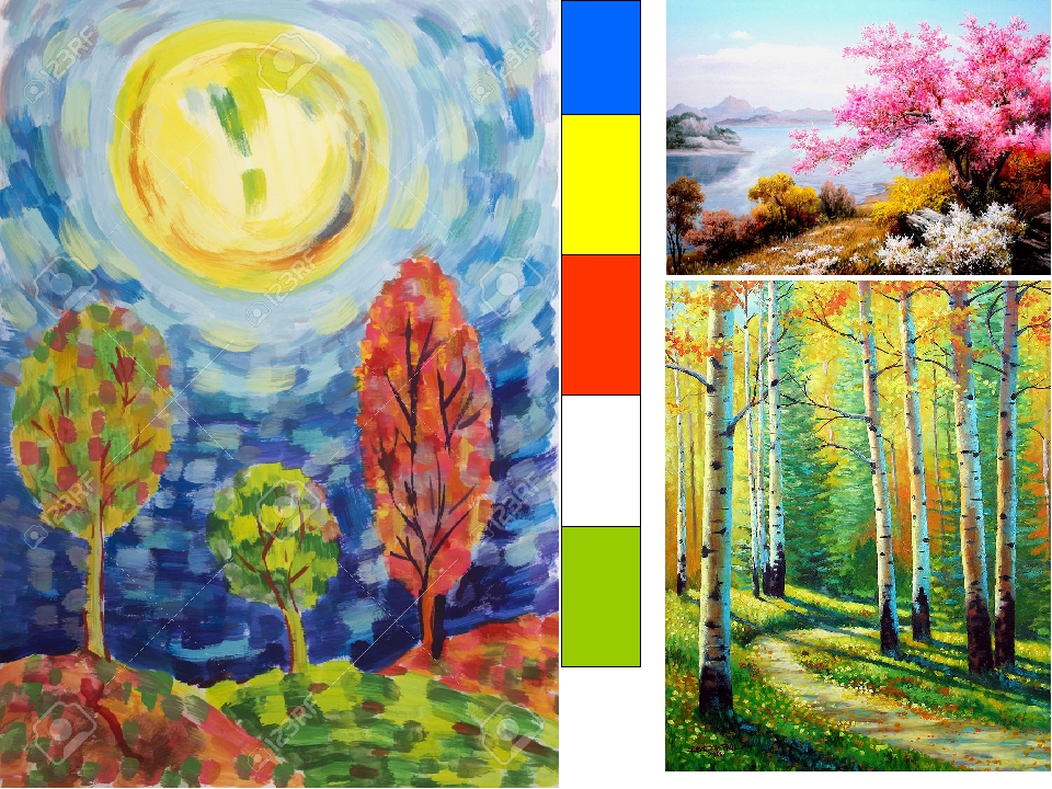 Природа разная по настроению изо 2 класс. Контрастный пейзаж. Пейзаж по изо. Контрастные цвета в живописи. Рисунки красками природа.