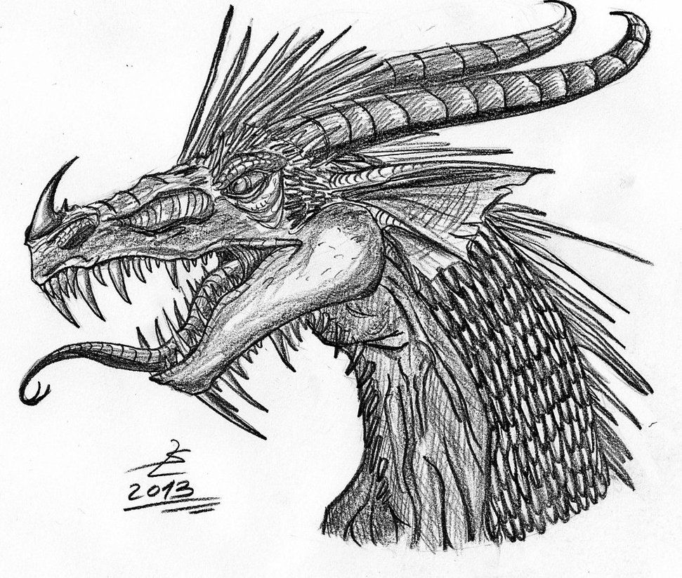 Нарисовать рисунок карандашом дракона.