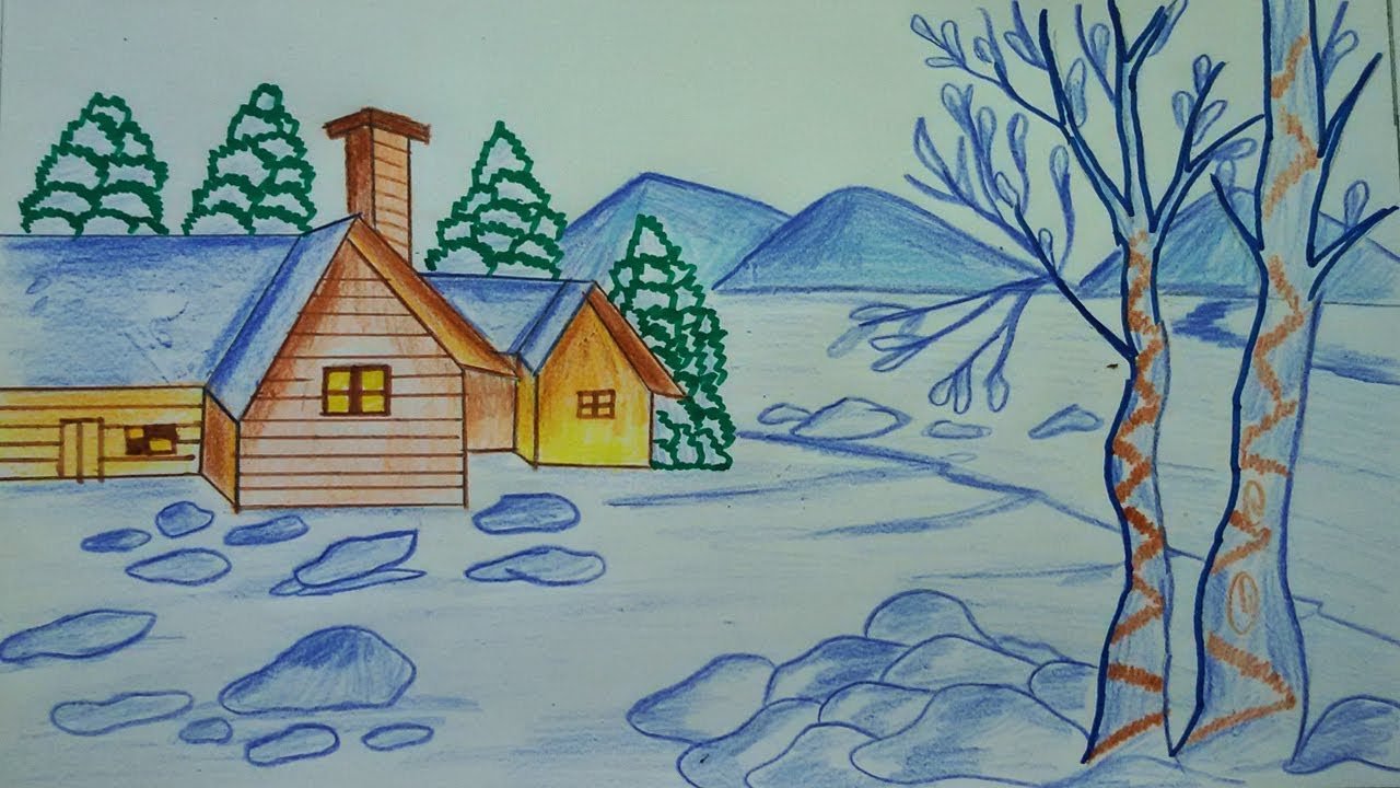 Рисунок к стихотворению зимнее. Рисунок на тему зима. Рисунок на тему зимний пейзаж. Зимний пейзаж карандашом. Пейзаж детский рисунок.