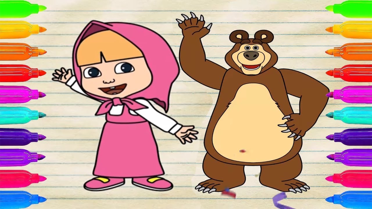 Маша и медведь разноцветной краской. Маша и медведь рисунок. Маша рисунок. Маша и медведь нарисовать. Маша и медведь для рисования.