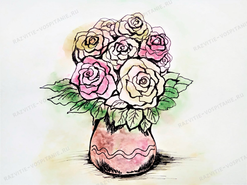 Рисунок розы в вазе карандашом Как нарисовать вазу с цветами