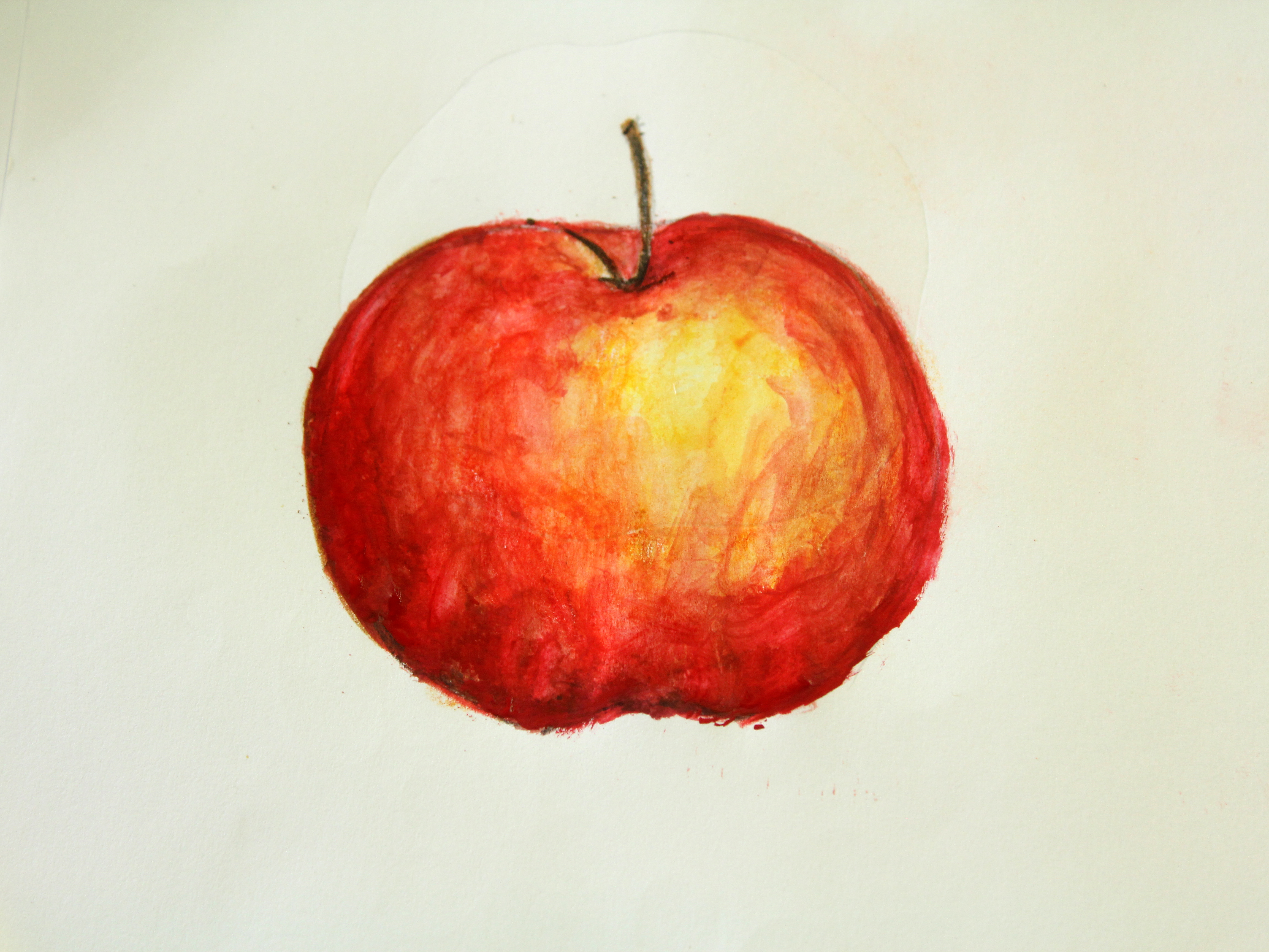 Красное яблоко акварельными карандашами