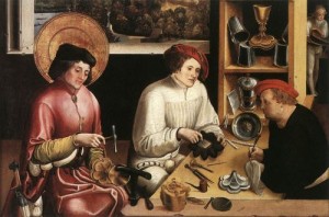 Niklaus Manuel St Eligius in the Workshop, oil on wood, 1484 Kunstmuseum, Bern 