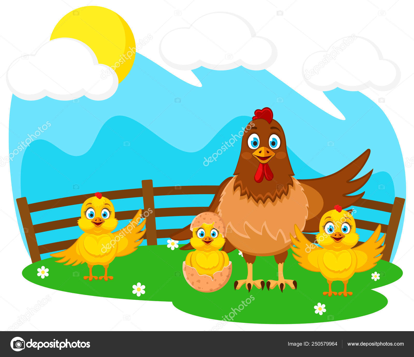 Картинка курица гуляет с цыплятами для детей