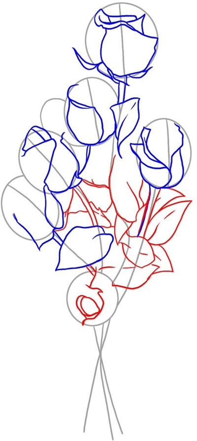 Букет роз поэтапно нарисовать