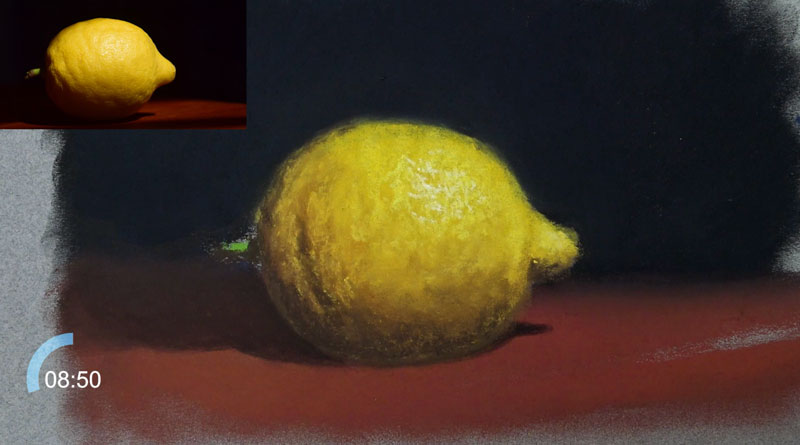 Drawing the stem on the lemon and adding highlights