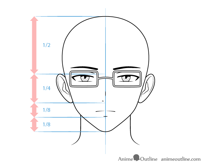 Anime intellectual male character face drawing