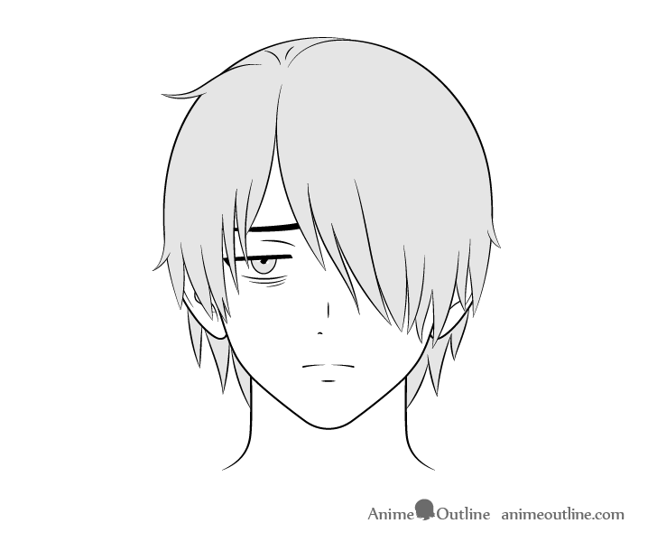 Anime loner guy tired face drawing