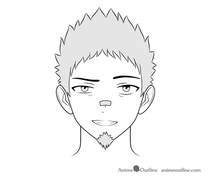 Anime thug guy grinning face drawing