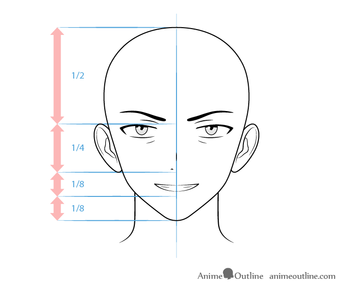 Anime thug male character grinning face drawing