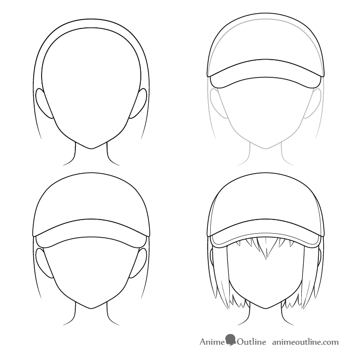 Anime baseball cap drawing step by step