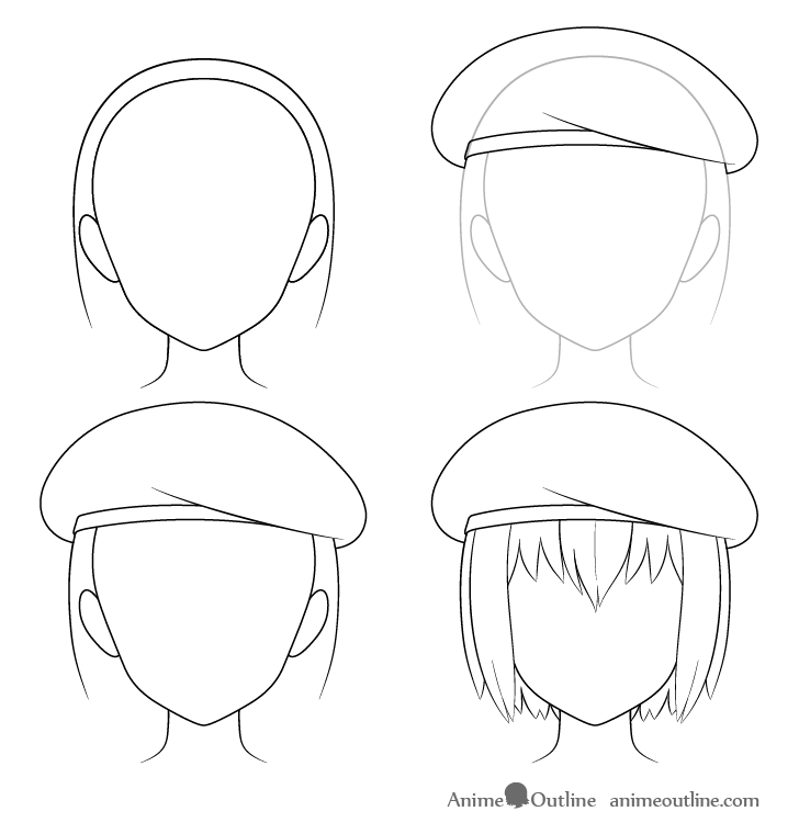 Anime beret drawing step by step