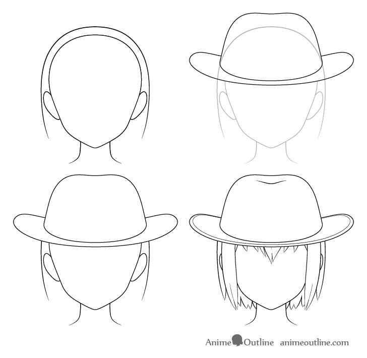 Anime cowboy hat drawing step by step