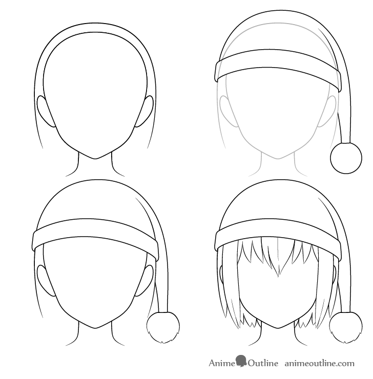 Anime Santa hat drawing step by step