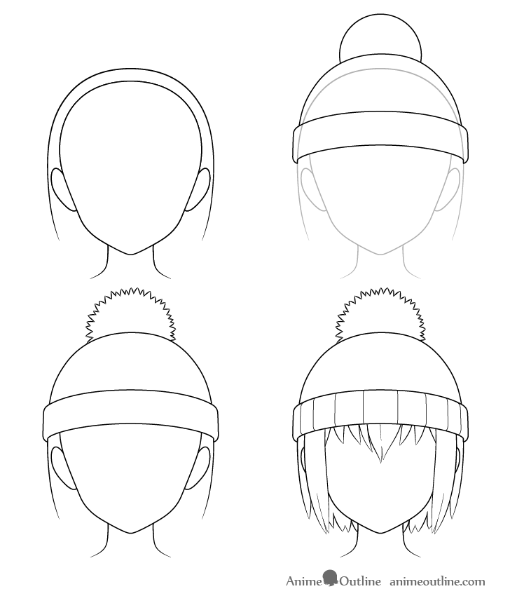 Anime winter hat drawing step by step