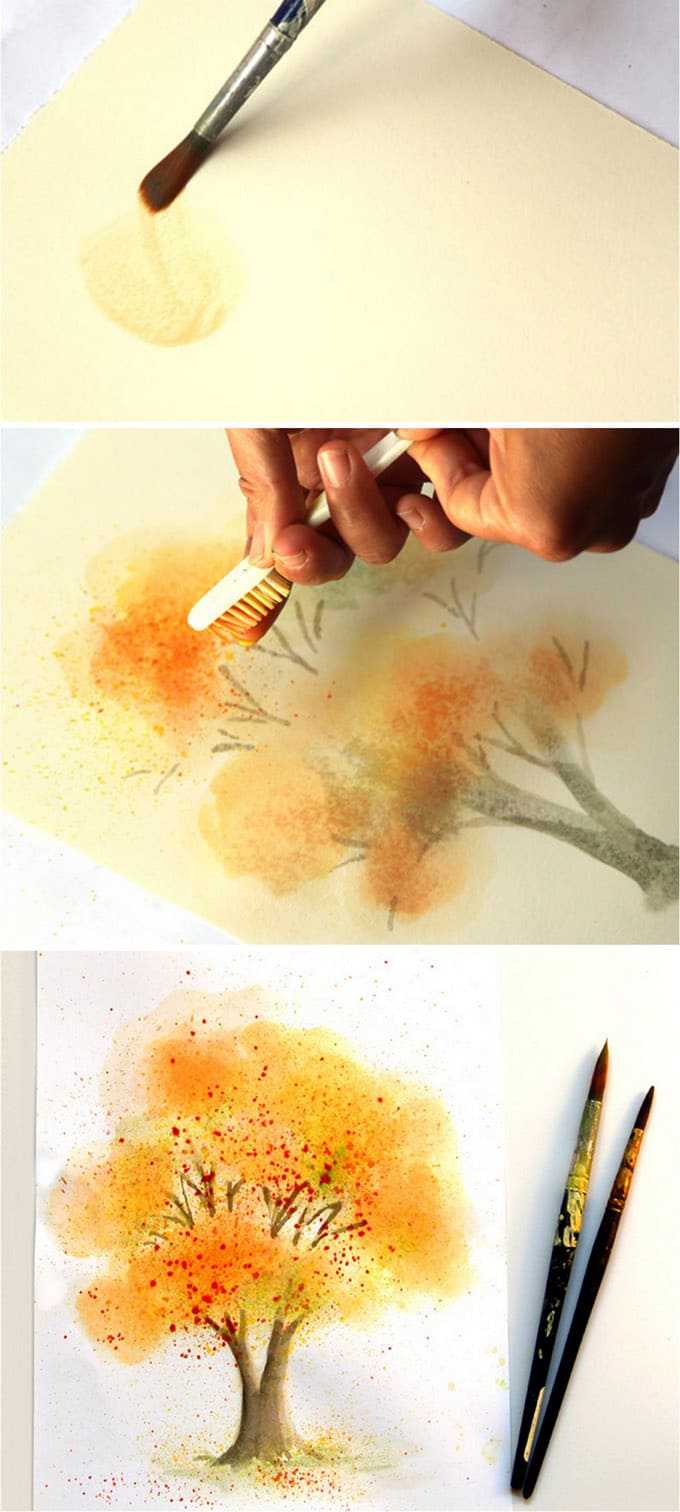 How to paint a beautiful watercolor tree easily. Learn some fun & unusual techniques in this step by step tutorial. No art experience needed! - A Piece of Rainbow