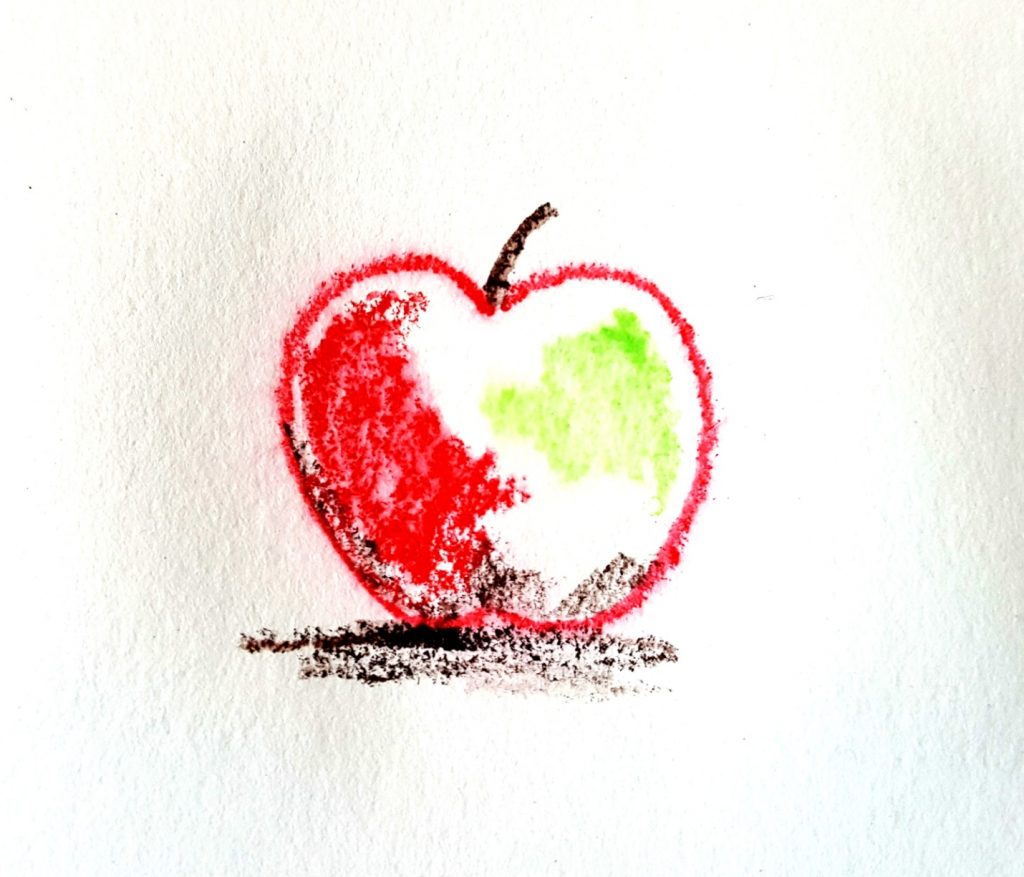 apple drawing with heavy texture and bold colors